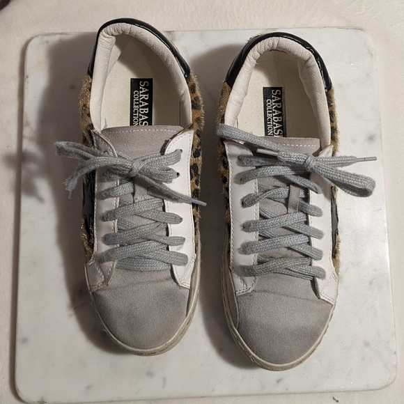 Sarabasic Collection Leopard Pony Fur White Suede Black Star Sneaker Euro 38 - Picture 4 of 15